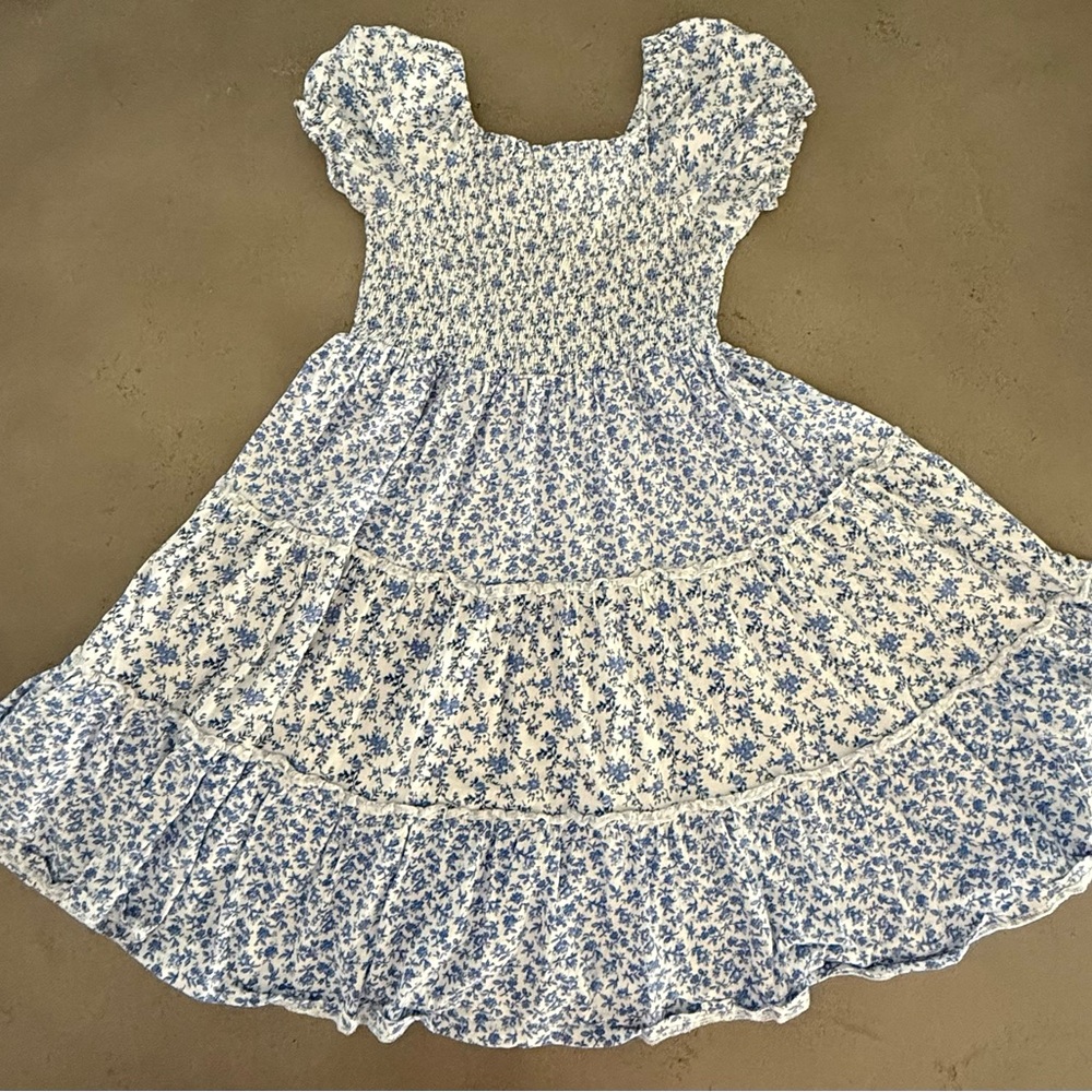 Polo by Ralph Lauren White and Black Tiered Sundress with Puff Sleeves